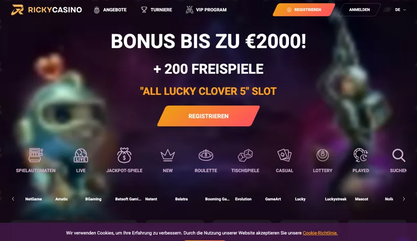 Ricky Casino Casino-Oberfläche